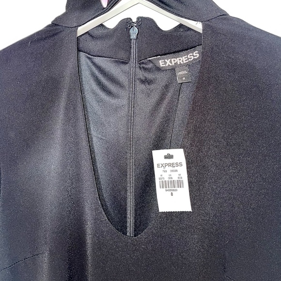 NWT Express Black Bodycon Keyhole Neck Long Sleeve Fall Mini Dress Size 8 Medium - Picture 10 of 10